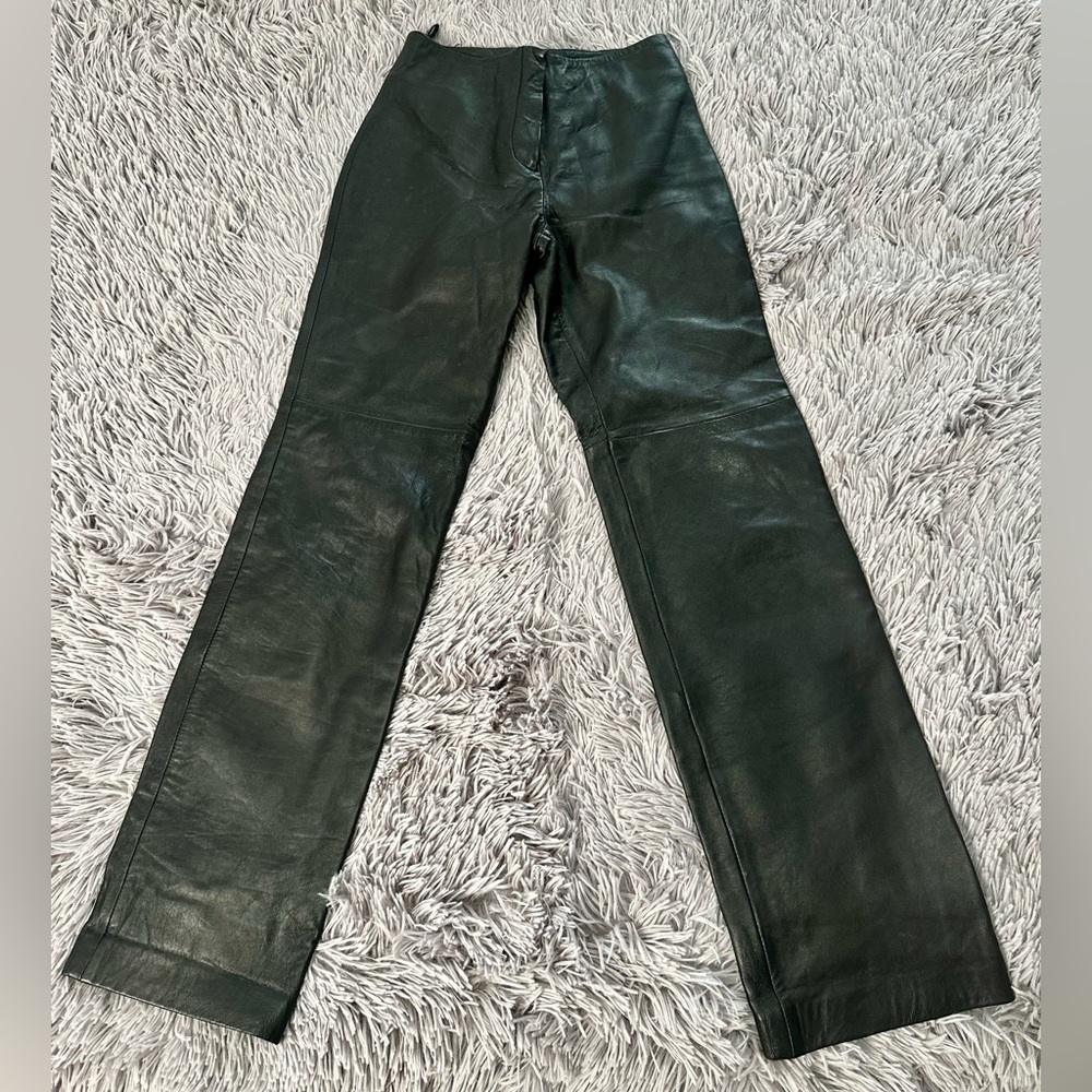 Black Leather Boot Cut Pants Sz 0, 3/4 lined